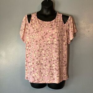 Kaileigh pink floral cold shoulder blouse